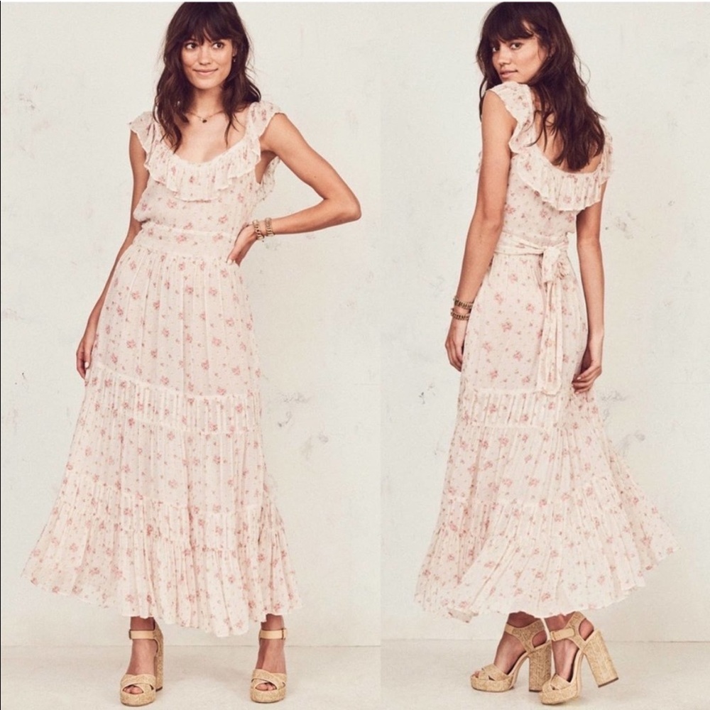 NWT LOVESHACKFANCY Joanne Floral Scoop-Neck Sleeveless Tiered Silk Dress Size 2